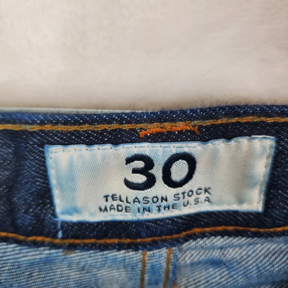 Tellason Stock Jeans Men 30x28.5 Blue Straight Leg Dark Buttonfly Denim Made USA - Picture 3 of 8